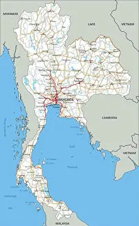 Siam Prints: High detailed Thailand road map with labeling