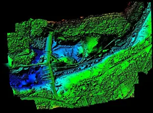 Resolution Prints: High Resolution Digital Elevation Model Of Agoyan Hydroelectric Dam In Banos De Agua Santa Blue Representing Low