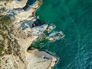 Galilee Prints: High resolution drone panoramic image of Rosh HaNikra- the northernmost point separating the border between Israel;
