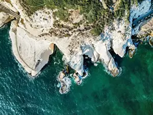 Galilee Prints: High resolution drone panoramic image of Rosh HaNikra- the northernmost point separating the border between Israel;