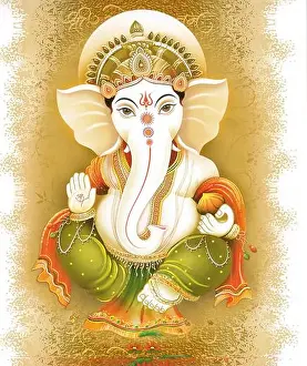 Spiritual Prints: High-Resolution Indian Gods Lord Ganesha Digital Painting