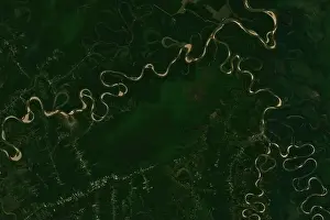 Amazon Rainforest Prints: High resolution satellite image of swampy landscape around Mamore River in Bolivia- contains modified Copernicus