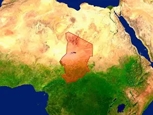Things Prints: Highlighted Satellite Image Of Chad