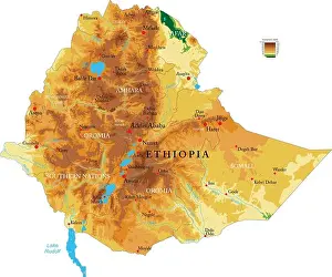 Addis Ababa Prints: Highly detailed physical map of the Ethiopia