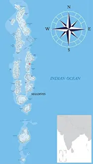 Cartography Prints: Highly detailed physical map of Maldives islands in vector format