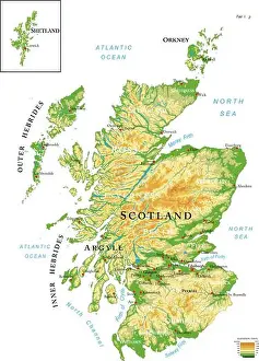 Dundee Prints: Highly detailed physical map of Scotland