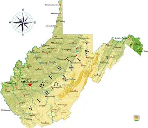 Charleston Prints: Highly detailed physical map of the West Virginia