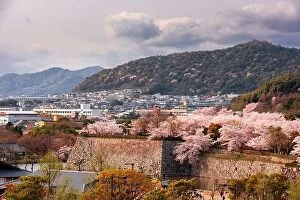 Images Dated 9th April 2017: Himeji, Japan at Himeji Castle outer wall during spring cherry blossom season in the day