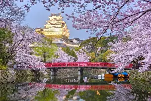Himeji, Japan at Himeji Castle's surrounding moat in the spring season