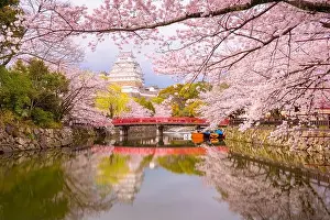 Himeji, Japan at Himeji Castle's surrounding moat in the spring season