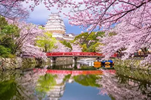 Himeji, Japan at Himeji Castle's surrounding moat in the spring season