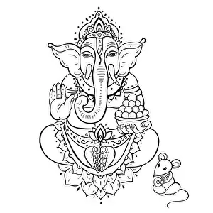 Ganapati Prints: Hindu God Lord Ganesha. Ganapati. Vector hand drawn illustration