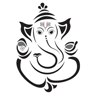 Ethnic Prints: Hindu god Vinayagar or Ganesha black and white outline vector illustration