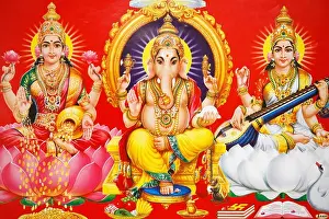 Saraswati Prints: Hindu godess Laxmi, god Ganesh & goddess Saraswati (left to right)