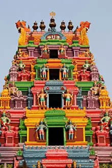 Hindu temple gopuram, Haridwar, Uttarakhand, India