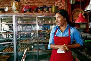 20 25 Prints: Hispanic waitress taking orders in bakery