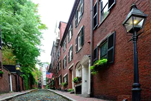 Historic Acorn Street on Beacon Hill in downtown Boston Massachusetts MA