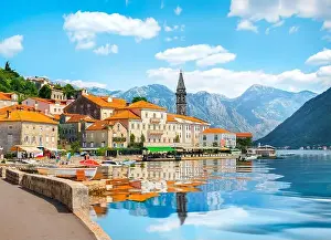 Kotor Prints: Historic city of Perast at Bay of Kotor in summer, Montenegro