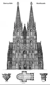 Buttresses Prints: Historic illustration of Cologne Cathedral