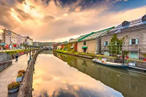 Historic Otaru Canals in Otaru, Hokkaido Prefecture, Japan at twilight