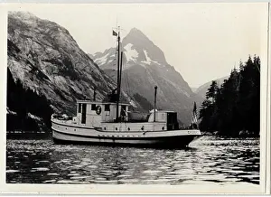 Stewardship Prints: This historic photograph features the M/V Chugach ranger boat