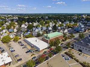 Taunton Prints: Historic Residence buildings and commercial buildings on Taunton Avenue at city center aerial view in East Providence