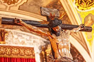 Forgiveness Prints: Historic sculpture of Archangel Raphael in the church of San Juan de Dios, Cadiz