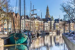 Warehouses Prints: Historic ships in the Hoge der aa canal of Groningen, The Netherlands