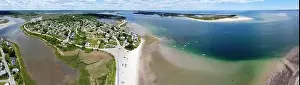 Cape Coast Prints: Historic village on Great Neck and Pavilion Beach aerial view at Ipswich Bay in town of Ipswich