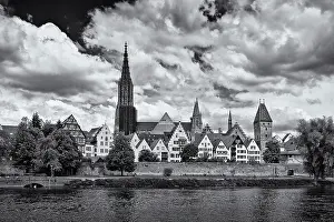 Danube Prints: Historic waterfront of Ulm, Germany, in Black and White