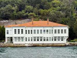 Mansion House Prints: Historic waterside mansion with red tiled roof on the Bosphorus