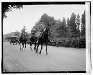 Equestrianism Prints: A historical image of President Calvin Coolidge riding a horse on August 18