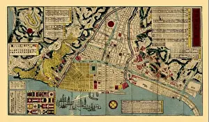 Vintage Map Prints: Historical map of Yokohama circa 1878