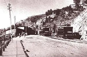 Valparaiso Prints: A historical photograph of trams operating in Barrio O'Higgins
