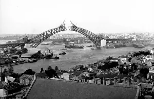 1930 Prints: Historical Sydney Harbour Bridge under construction over Sydney harbour in 1930