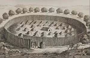 Amerindian Prints: History of the United States. 16th century French expedition