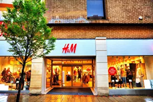 Nottingham Prints: H&M H & M shop sign store entrance fashion clothes cheap exterior front building facade shopping Nottingham UK GB