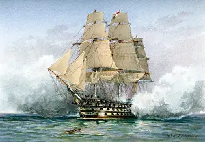 Old Fashioned Prints: HMS Victory first rate ship of the line of the Royal Navy Lord Nelson's flagship at the Battle of Trafalgar