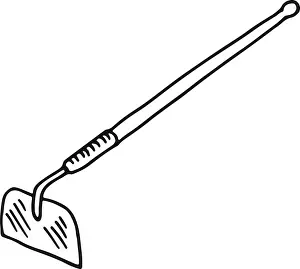 Stick Prints: Hoe ink drawing. Farming tool sketch. Gardening icon