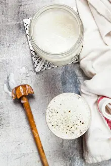 Overhead View Prints: Homemade Ayran, yogurt drink with pepper