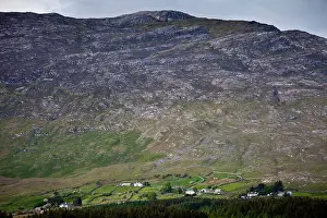 Wide Open Prints: Homes nestling at the foot of the Maumturk mountain range near Recess in Connemara