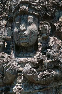 Maya Prints: HONDURAS Central America Copan Detail of Stela H depicts the Maize God in Great Plaza of ancient Mayan site