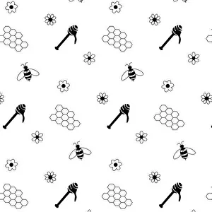 Childish Prints: Honey and bee comb simple flowers seamless pattern