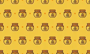 Honeycomb Prints: Honey jar pattern with cartoon honey jars