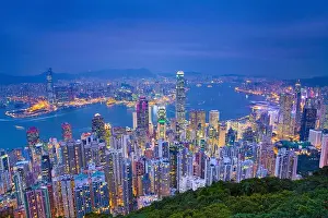 Hong Kong. Image of Hong Kong with many skyscrapers during twilight blue hour