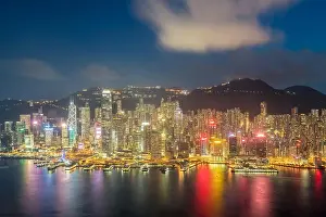 Hong Kong in Kowloon area skyline view from Victoria Peak in Hong Kong