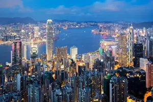 Hong Kong in Kowloon area skyline view from Victoria Peak in Hong Kong