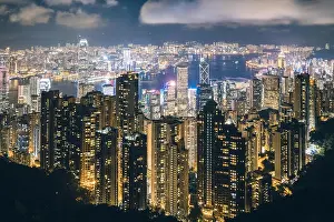 Hong Kong in Kowloon area skyline view from Victoria Peak in Hong Kong