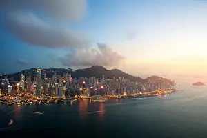 Hong Kong in Kowloon area skyline view from Victoria Peak in Hong Kong