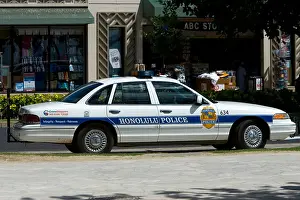 American United Prints: Honolulu Police patrol car with bicycle rack Waikiki Beach Honolulu Hawaii USA